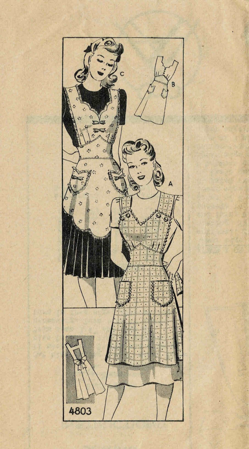 1940s Misses Scalloped Hemline Full Apron Anne Adams 4803 Vintage Sewing  Pattern Size Small Bust 32 - 34