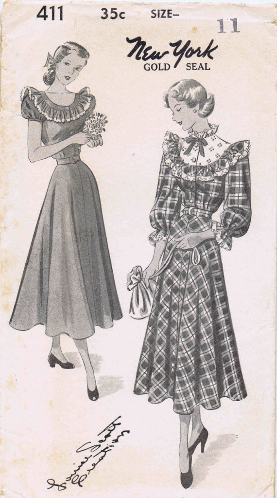 1940s Puff Sleeve Dress New York 411 Vintage Sewing Pattern Size 11 Bust 29